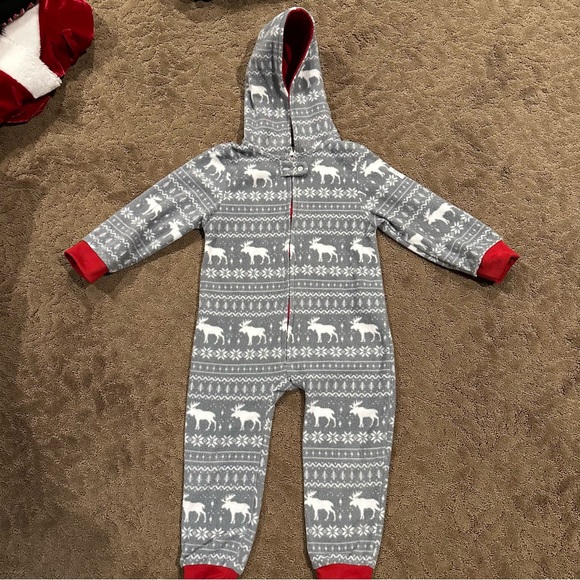 Tipsy Elves hooded fleece gray holiday onesie Sz 4T - Picture 1 of 4